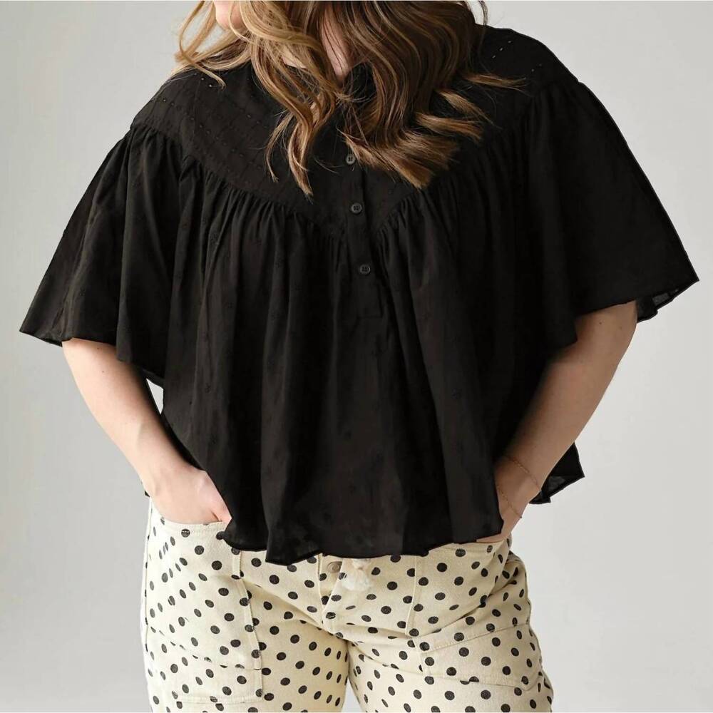 NEW CAMELLIA vittoria embroidered cotton blouse in black